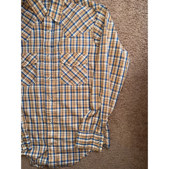Sears Button Up Mens Medium Tan Plaid‎ Western Snap Button Long Sleeve Shirt 80s - Picture 2 of 7